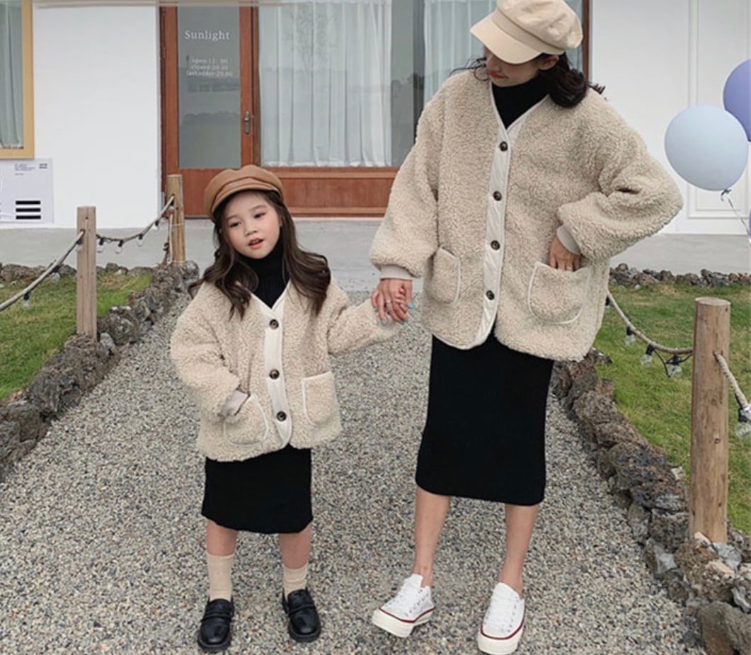 【即納】親子おそろい ふんわり裏起毛 ボアコート》》》》》》》》》》》》親子コーデ ボア コート