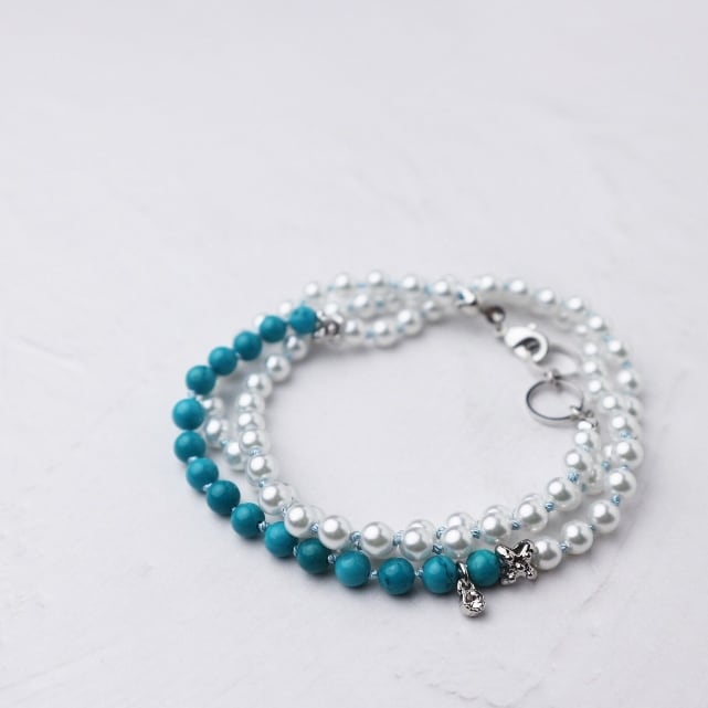 小さなターコイズとパールのネックレス | ハンドメイドのコスチューム