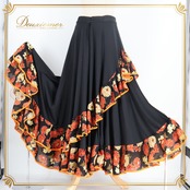 フラメンコ 衣装 prima boutique プリマブティック ファルダ スカート ブラック系 オレンジ系 レッド系 黒 オレンジ 赤 ボランテ フリル レース ダンス パーティ 発表会 レッスン 練習 花柄 かわいい