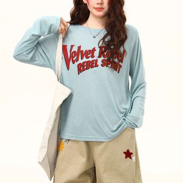 ヴィンテージライクロゴレタリングロングスリーブTシャツ 2col R02513