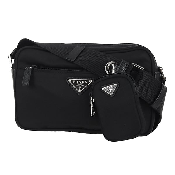 New PRADA プラダ ショルダーバッグ Re-Nylon リナイロン サフィアーノレザー ブラック 1BC167 ミニポーチ付き レディース 新品