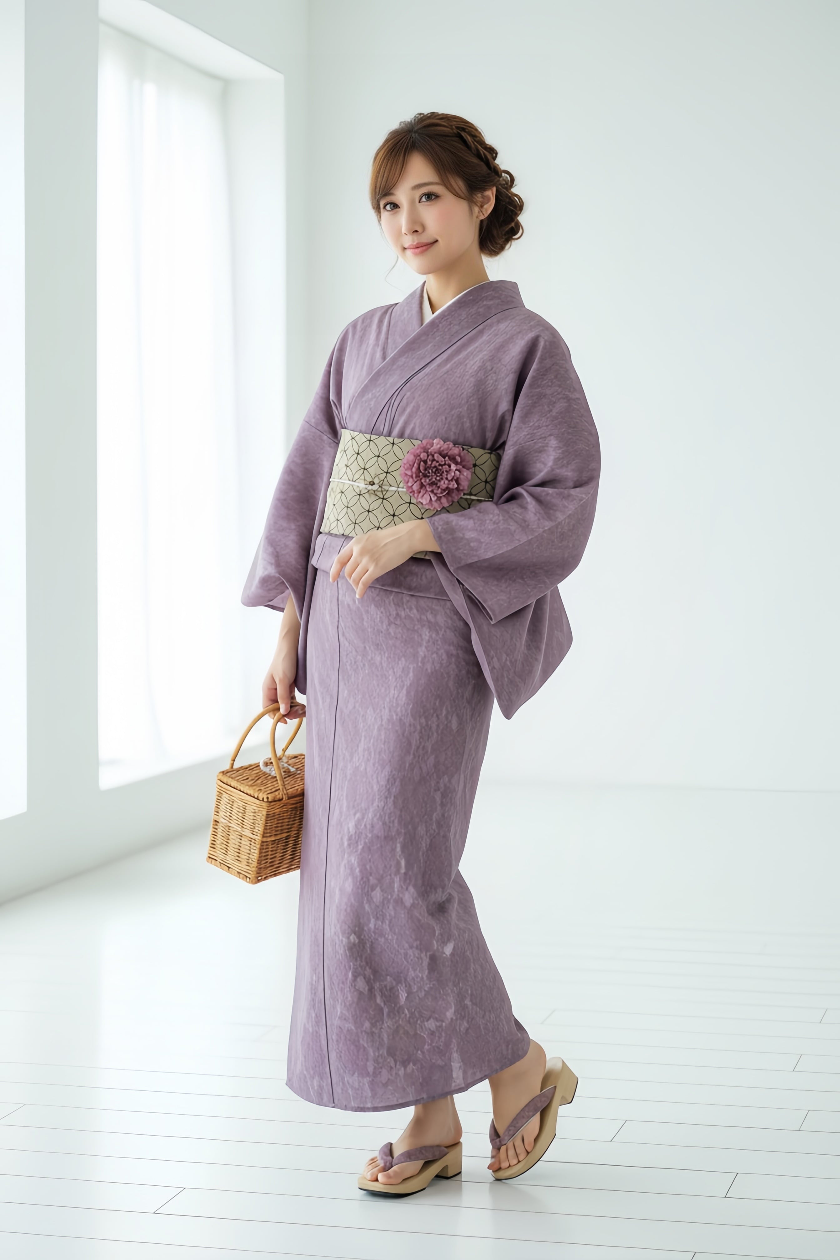 浴衣ジェンヌ 新作 高級 総レース浴衣5点セット くすみピンク×くすみピンクレース