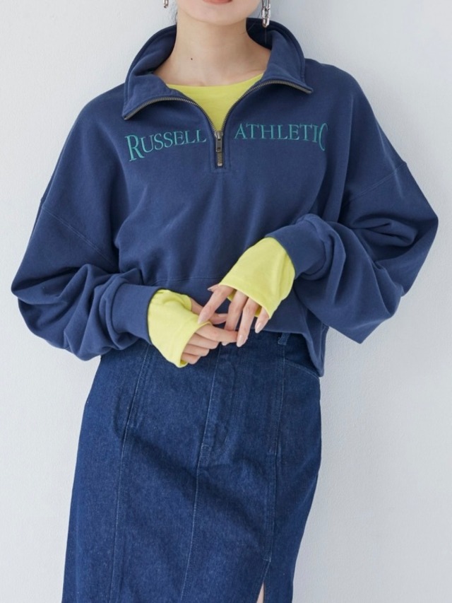 MURUA　ムルーア　RUSSELL ATHLETIC×MURUA クロップトハーフジップスウェット　0123427057