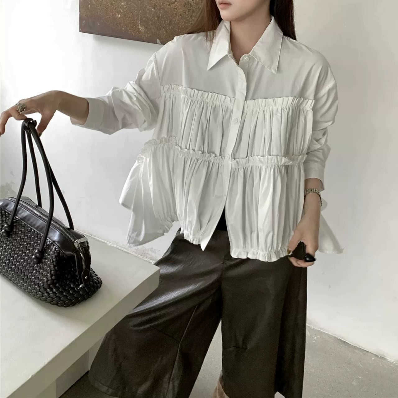 Tiered Gathered Ruffle Shirt 01432