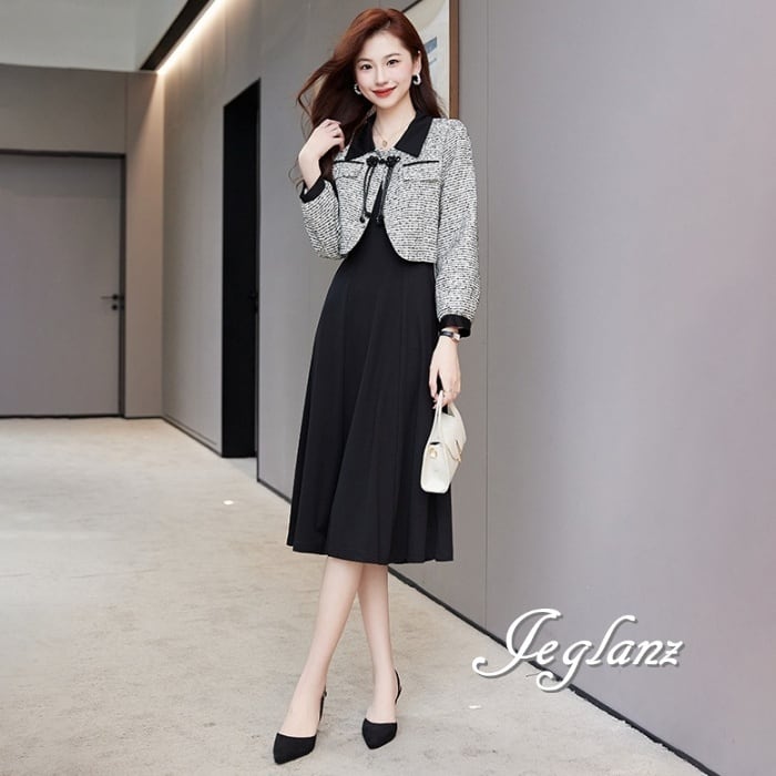 セットアップ 2点 短め丈 配色 ジャケット ノースリーブ ワンピース 2色 (M6312)★ ιλ