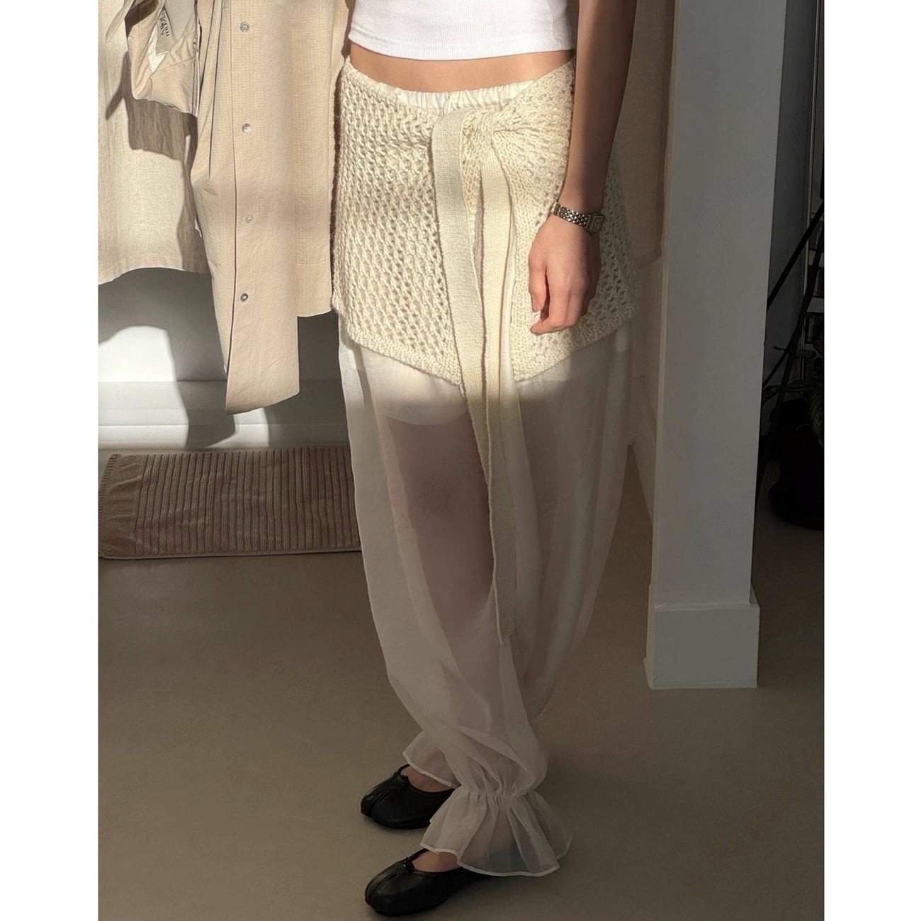 sheer gather pants k-0117