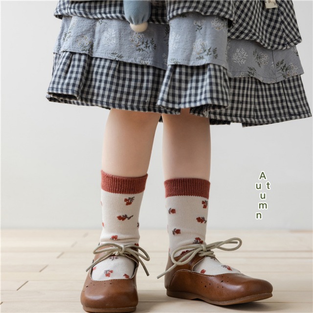 【即納】リボンと花柄ソックス 4足セット