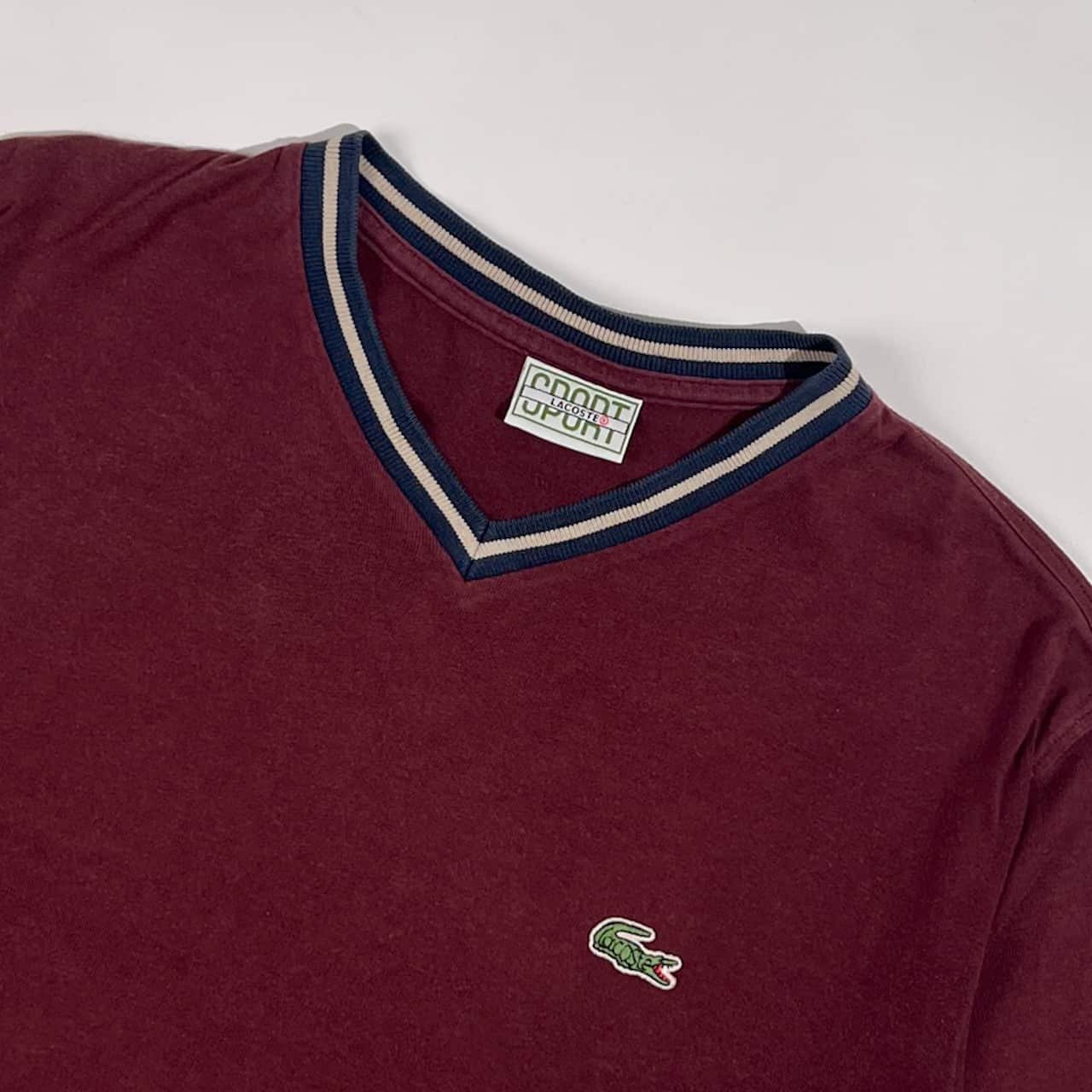 LACOSTE SPORT ラコステスポーツ リブライン Vネック 文字ワニ 半袖 Tシャツ /ボルドー系 メンズ