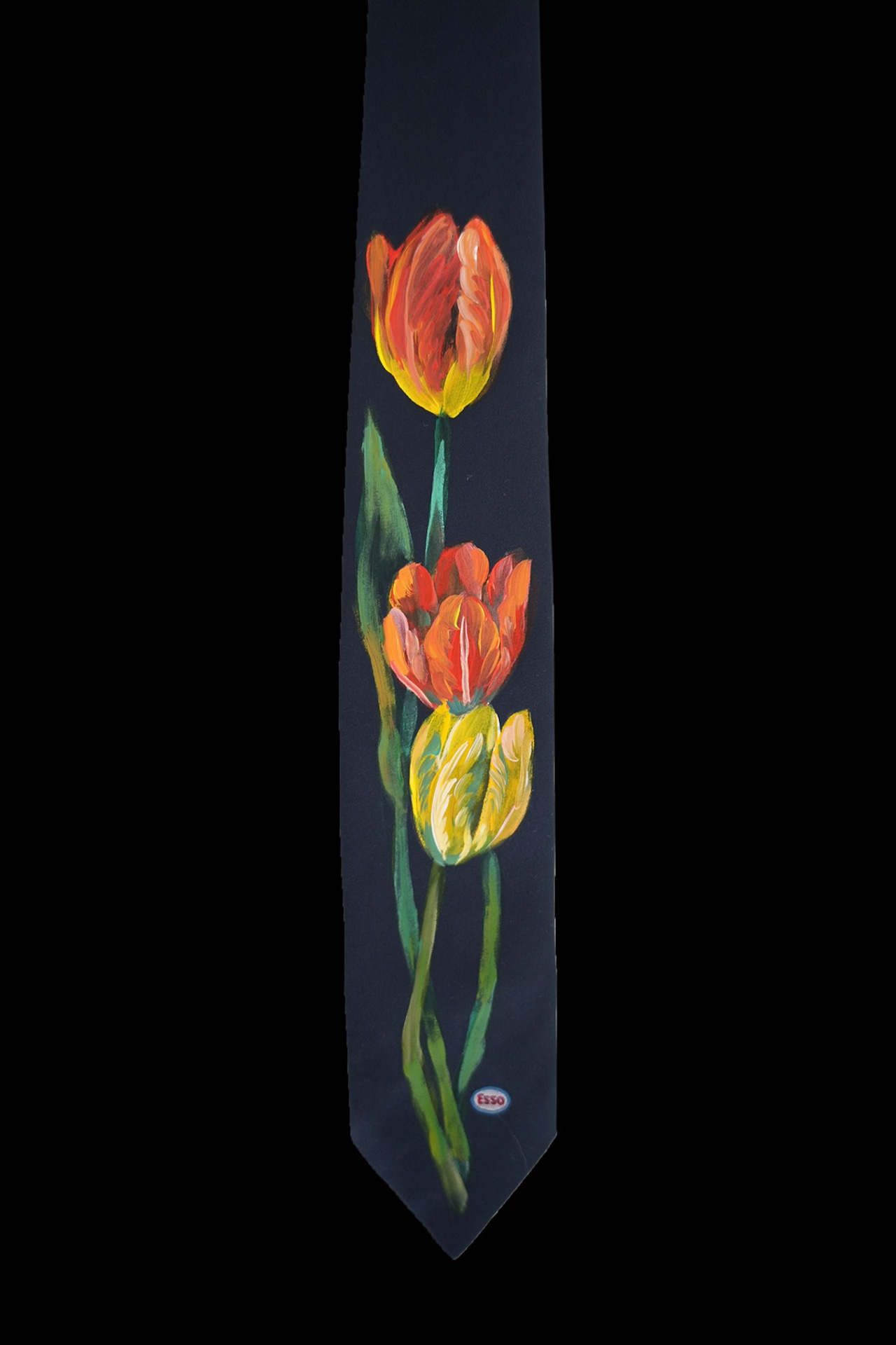 hand painted tie red and yellow tulip