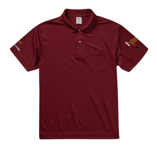《袖口に馬》半袖ドライポロシャツ／バーガンディ