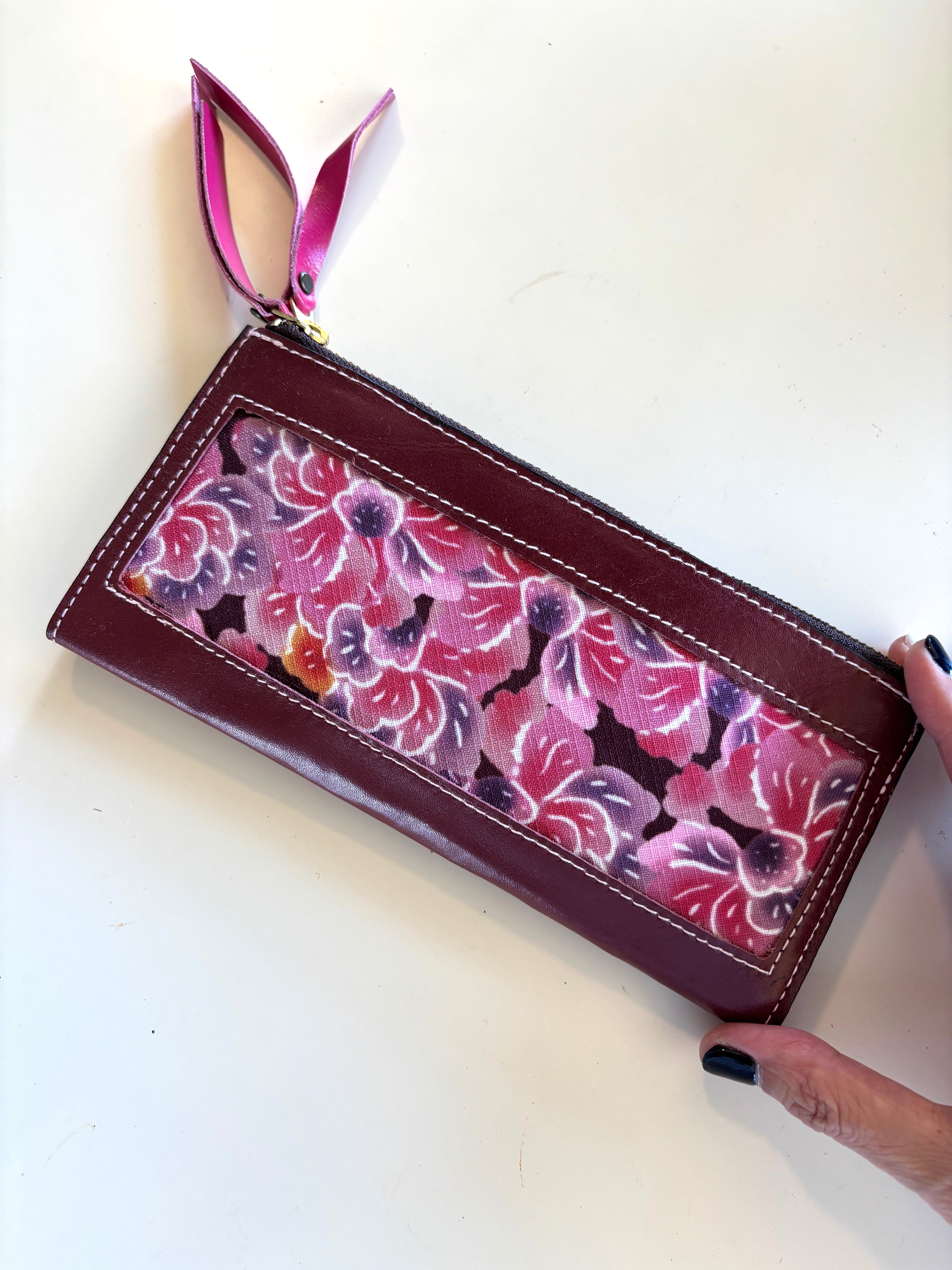 本革花長財布