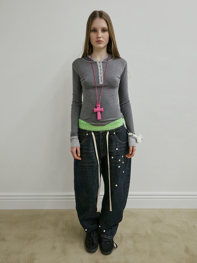 [SCULPTOR] Striped Button Down Hoodie Charcoal 正規品 韓国ブランド 韓国通販 韓国代行 韓国ファッション スカルプター 日本 店舗