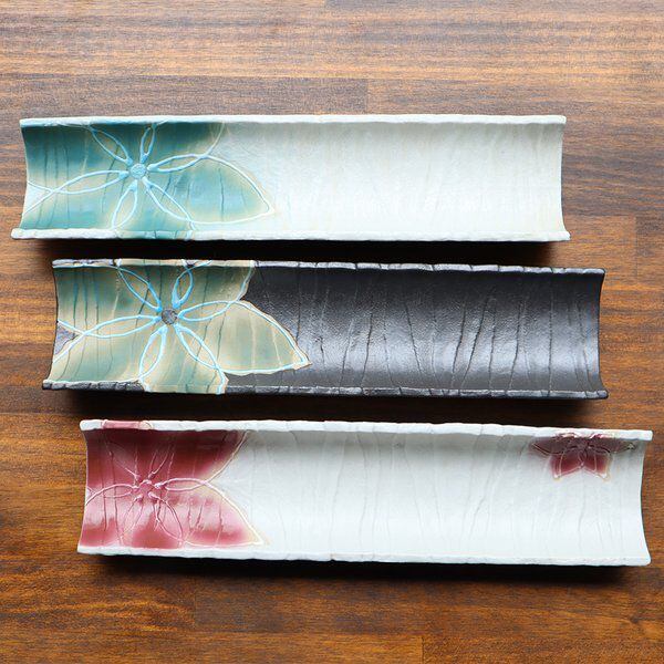 特価品】【SALE価格】有田焼 花紋竹割型8寸突出 6-055 特価品】【SALE価格】有田焼 花紋竹割型8寸突出 6-055