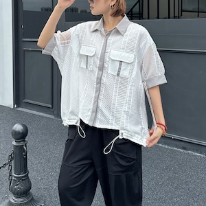 MESH CONTRAST PANEL SHORT SLEEVE SHIRT TOP M-17906