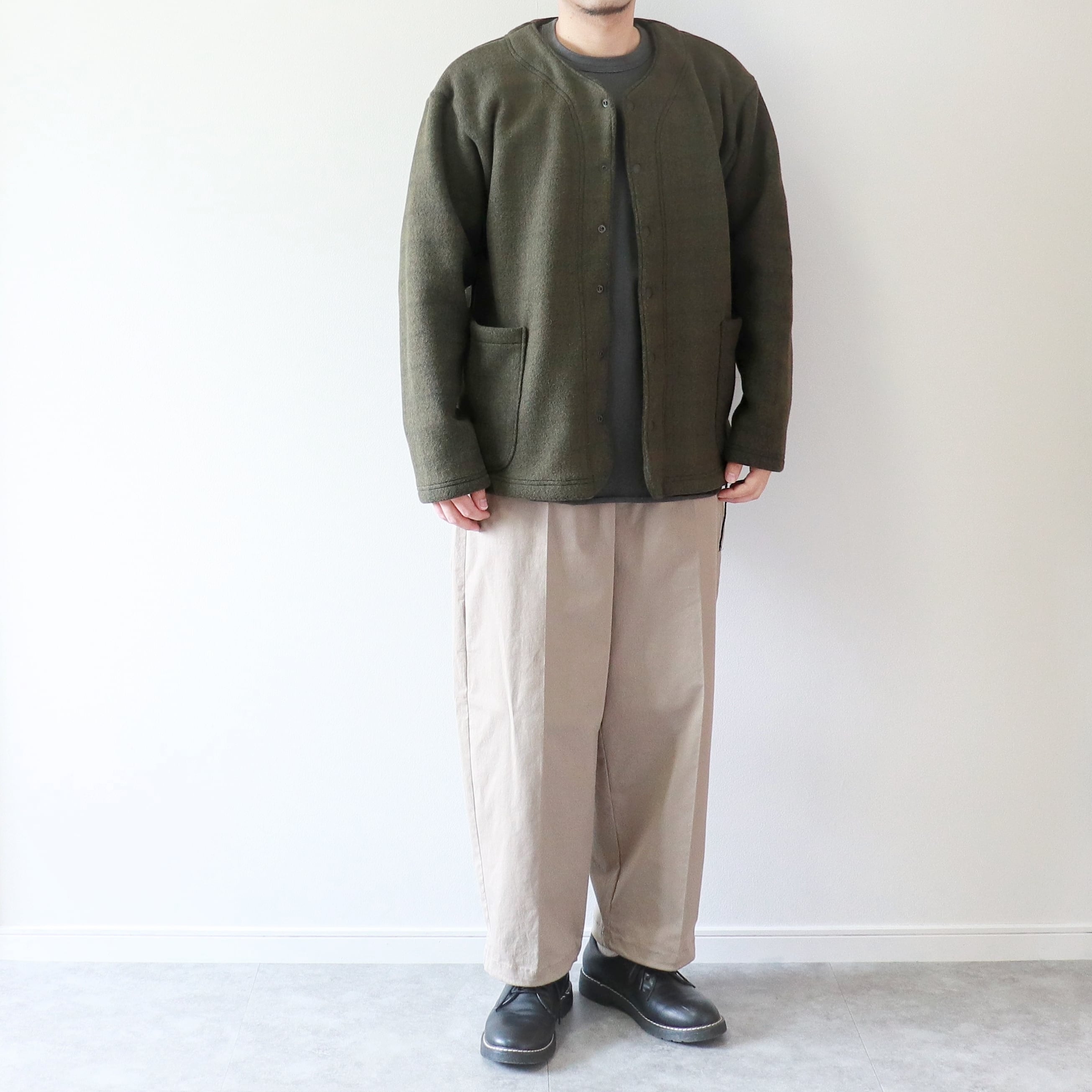 PLESIC / RECYCLE FLEECE SNAP JACKET - KHAKI プルシック
