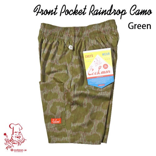 Chef Short pants Front pocket Raindrop Camo Green シェフ ショートパンツ フロント ポケット グリーン UNISEX 男女兼用 Cookman クックマン イージーパンツ アメリカ