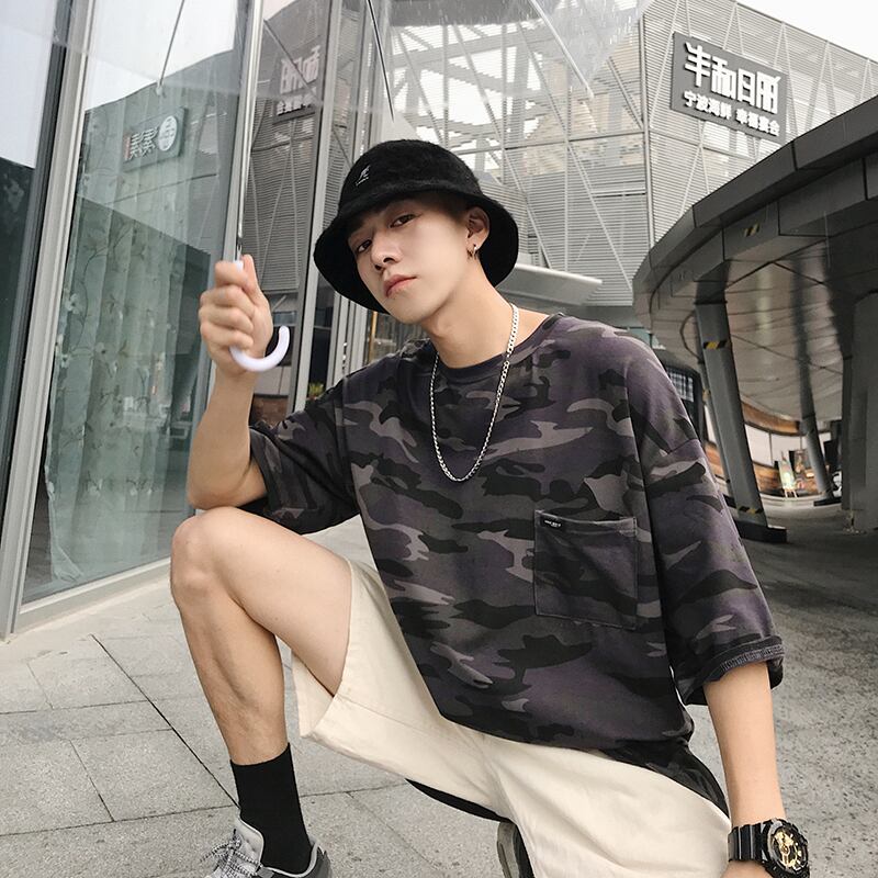 全2色 Tシャツ カットソー 迷彩 カジュアル 総柄 半袖 おしゃれ