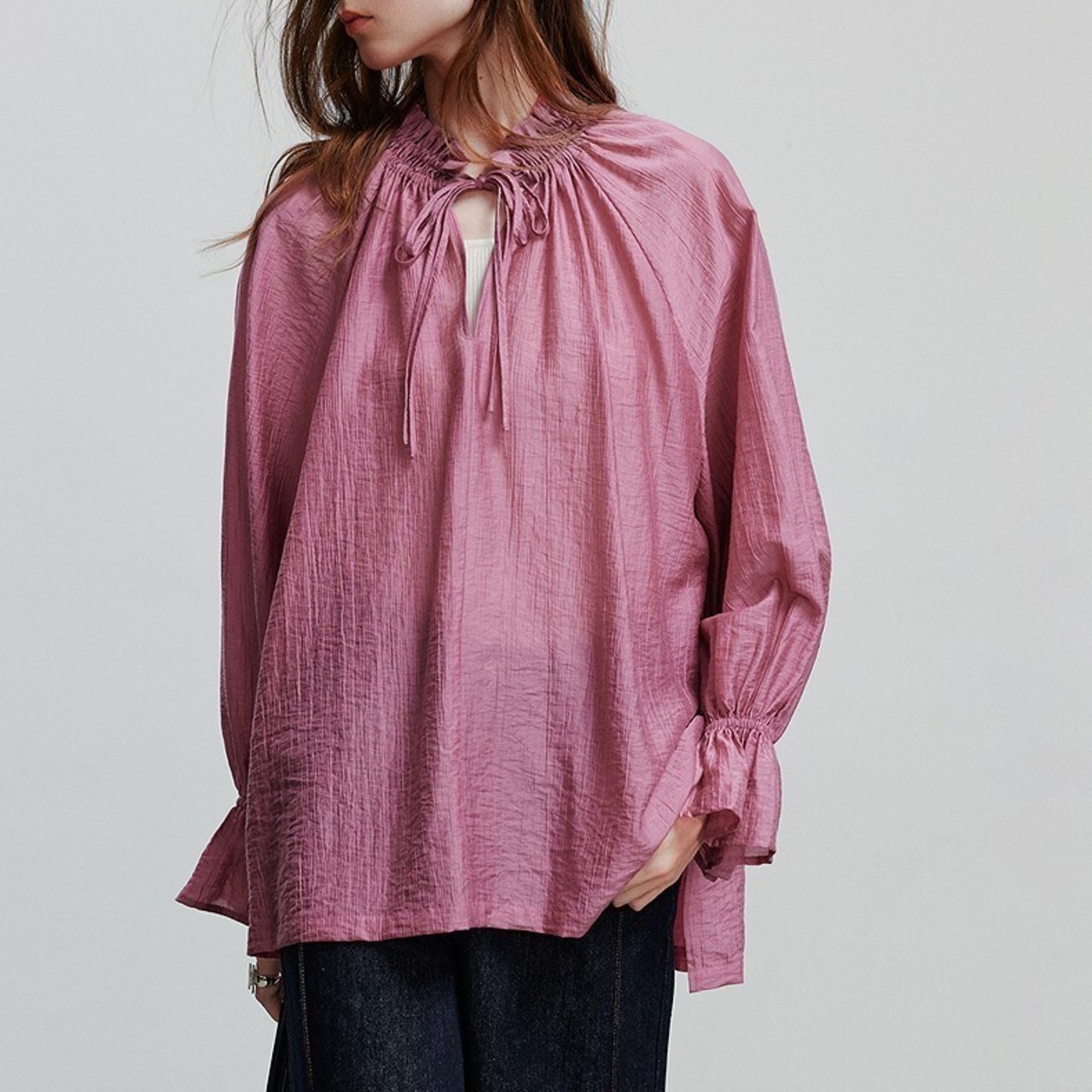 Drawstring Flutter Sleeve Blouse / ドローストリング フラッター スリーブ ブラウス