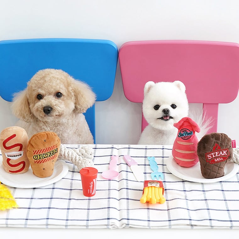 happy meal snack rope toy 4color / 犬 おもちゃ ノーズワーク トイ ペット用 カシャカシャ 噛む 音が鳴る 知育玩具 鳴き笛入り 可愛い わんちゃん おもちゃ おやつ隠し ストレス解消 韓国 ペット用品