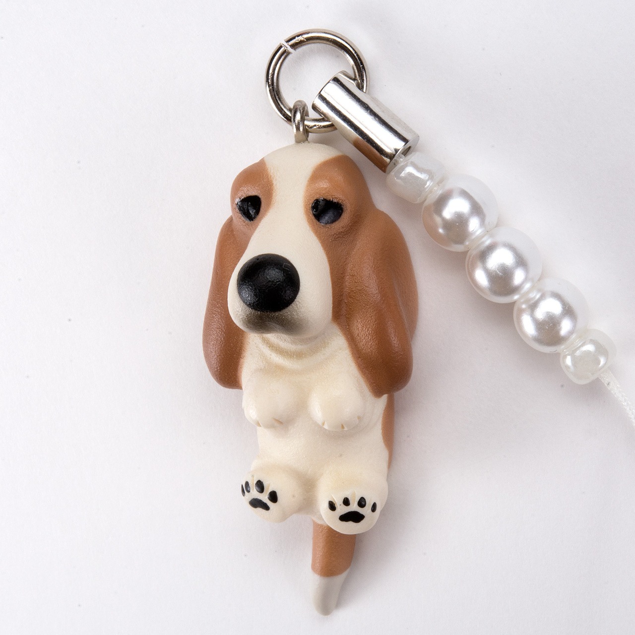 Dog 92 Basset Hound バセットハウンド レモンホワイト ビーズ ストラップ DN-4301