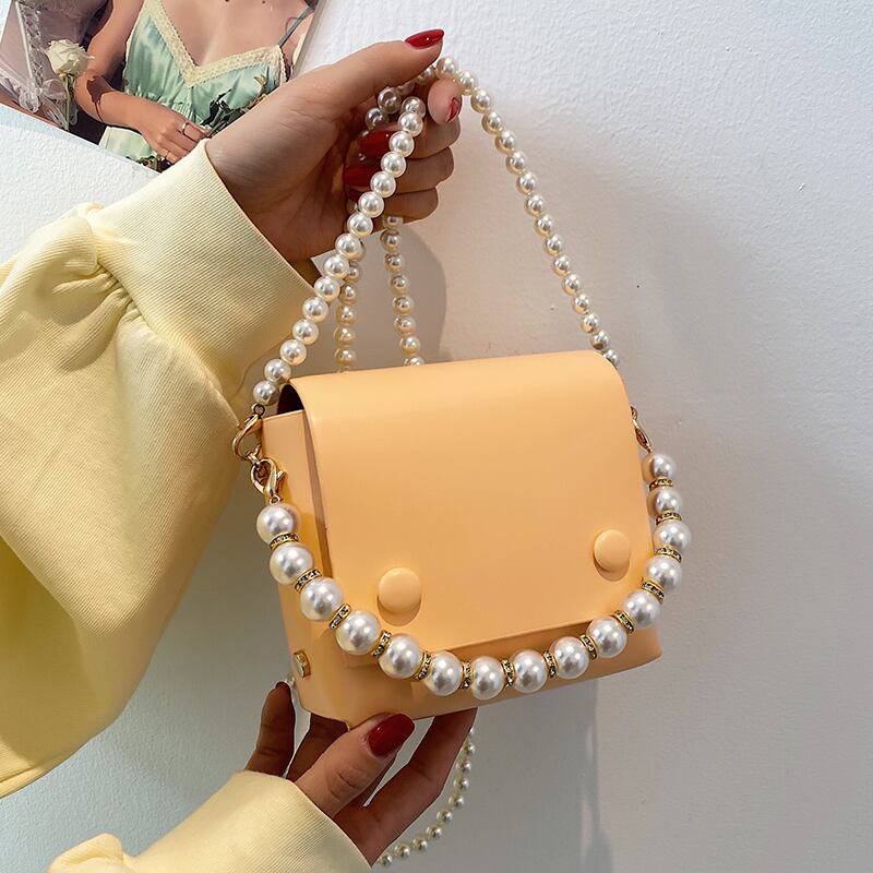 サマーパールチェーン ミニ 夏物 真珠 スクウェア メッセンジャーバッグ 手作りハンドバック65937898467