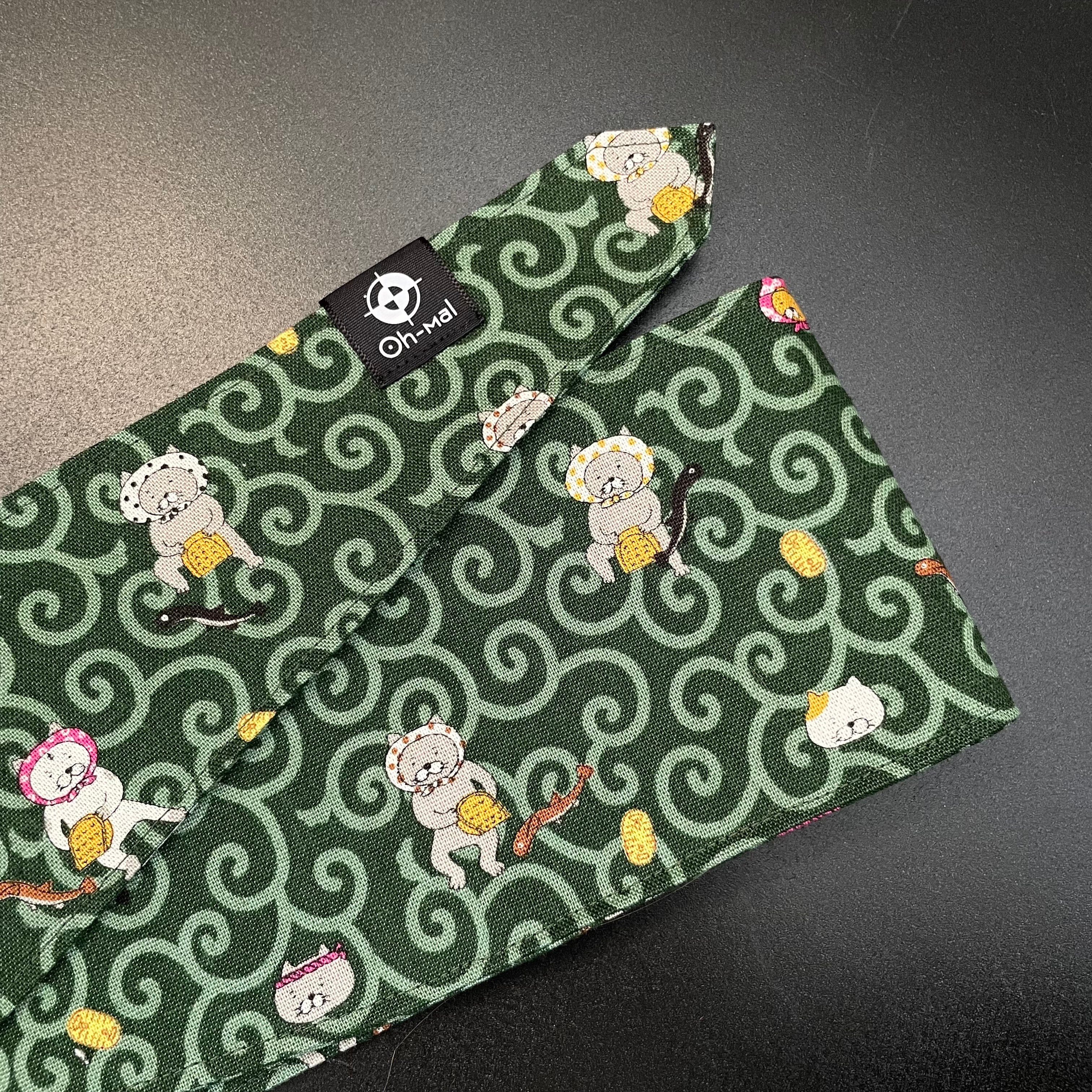 ヘッドラップ 猫和柄 唐草ネコ グリーン｜airsoft headwrap Japanese