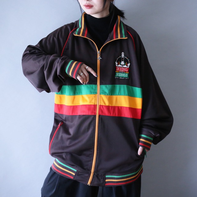 "刺繍" front and back and multi color switching design over silhouette track jacket