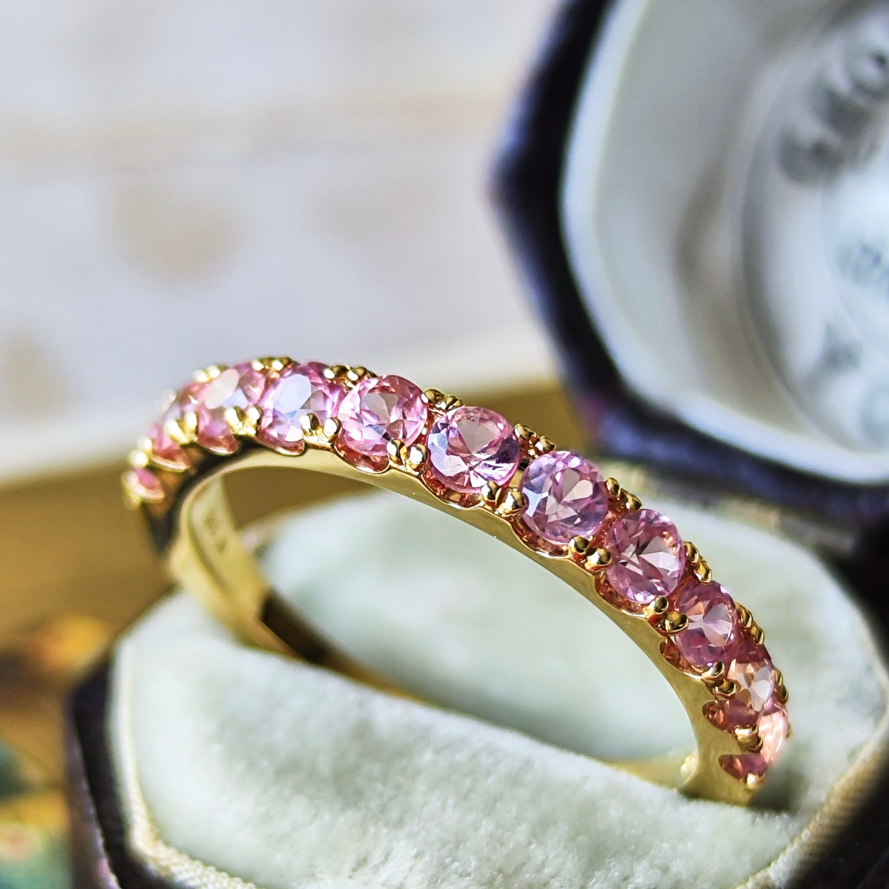 天然パパラチアサファイア ハーフエタニティリング 18金 新品未使用品