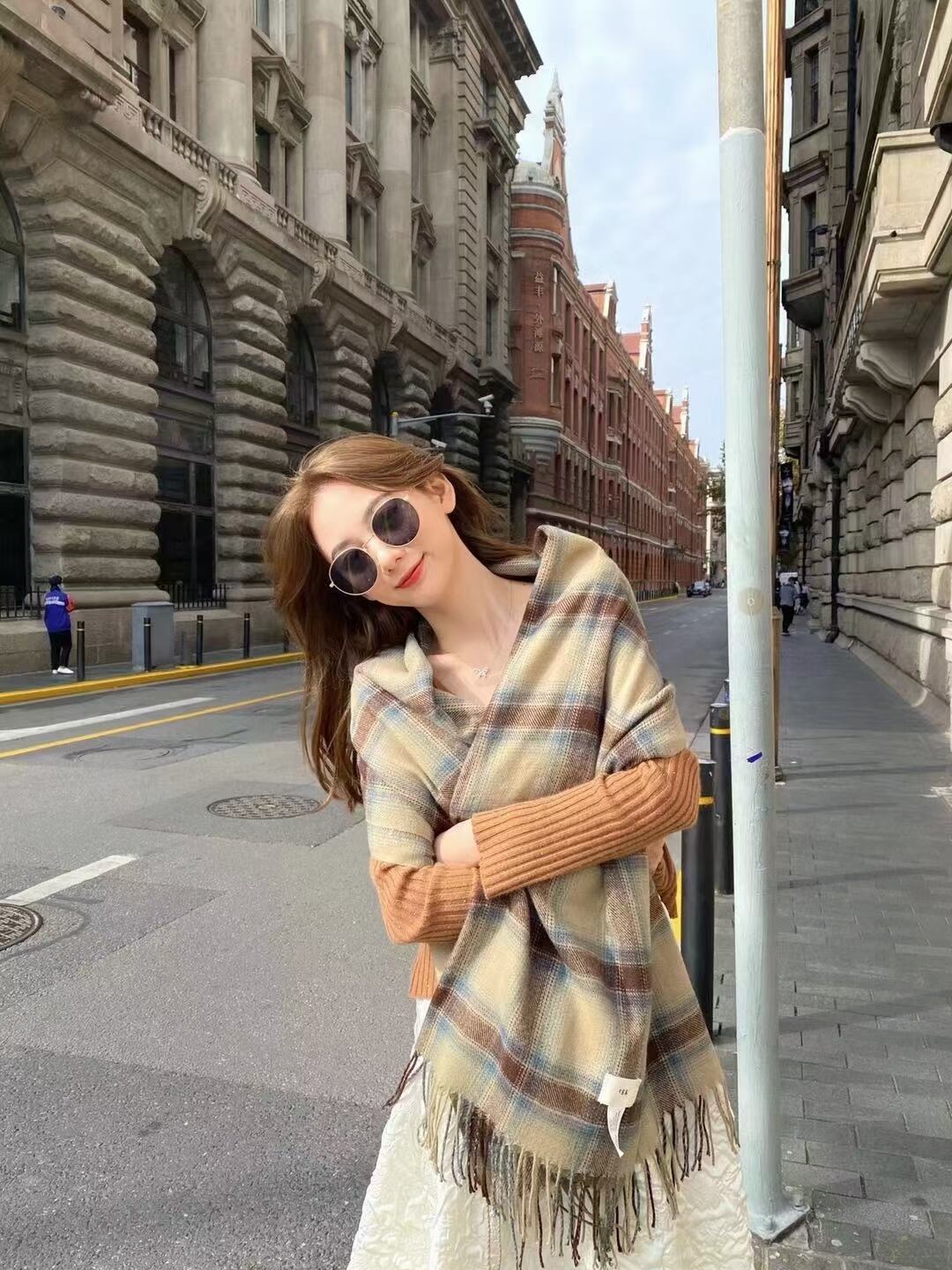 チェック柄大判ストール　PP-802