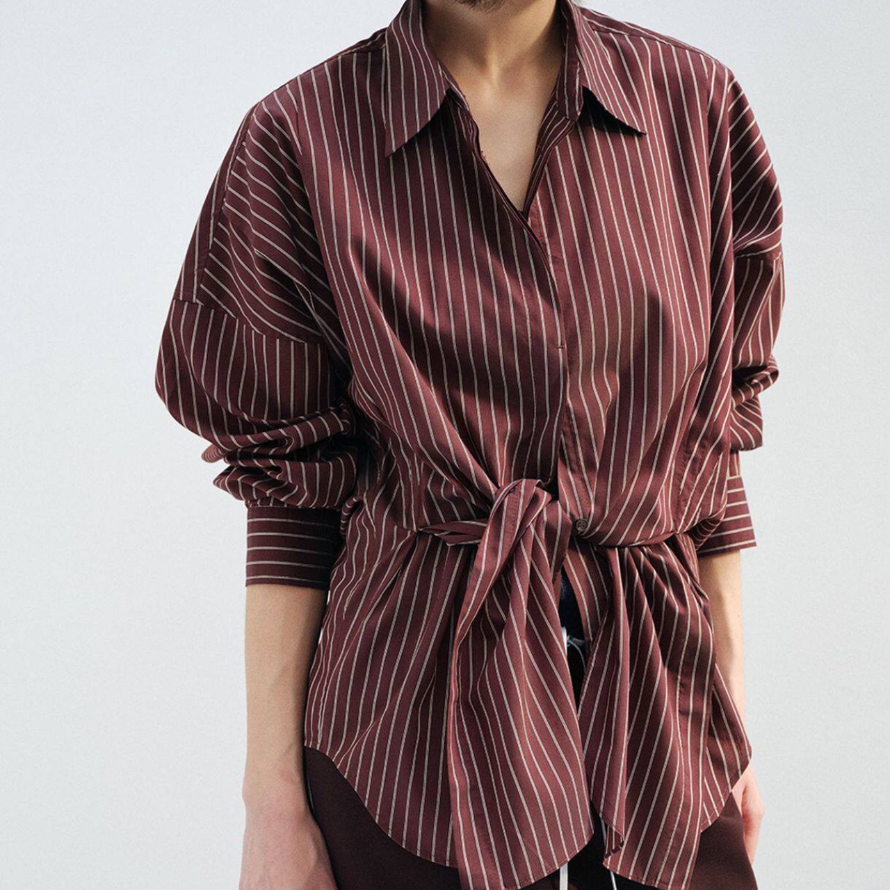 Stripe Pattern Open Collar Shirt 【2color】 T4454