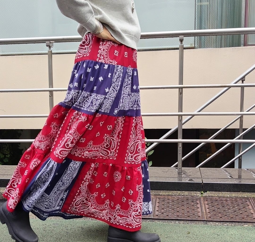 バンダナ パッチワーク リメイク ロングスカート | LongBeach Omotesando