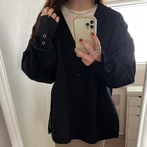 【tops】Vネックボリュームスリーブプルオーバー -navy-