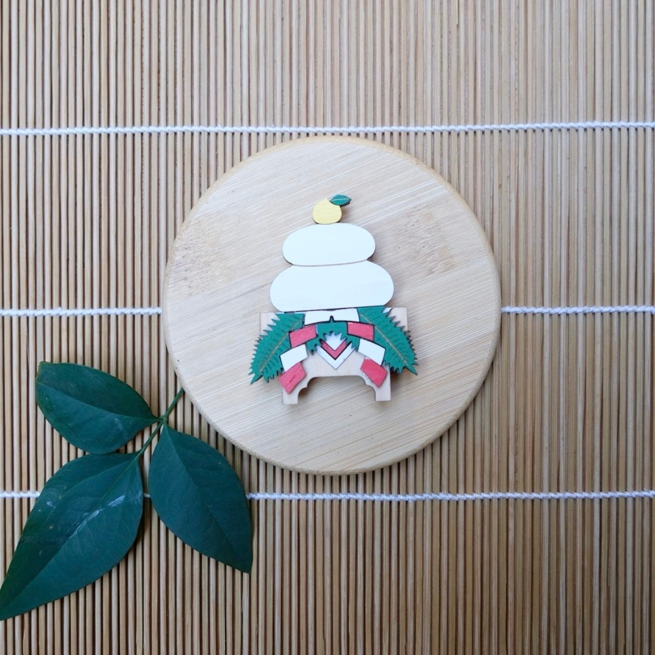 【インテリアART】すだれアートパネル 鏡もち 梅結び 紅白 マグネット