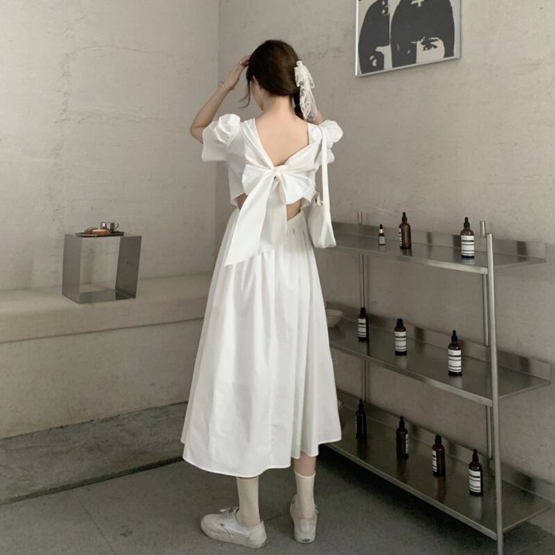 ホワイトドレス サマースリーブバックスカート 夏物 スーパーモール94660033737