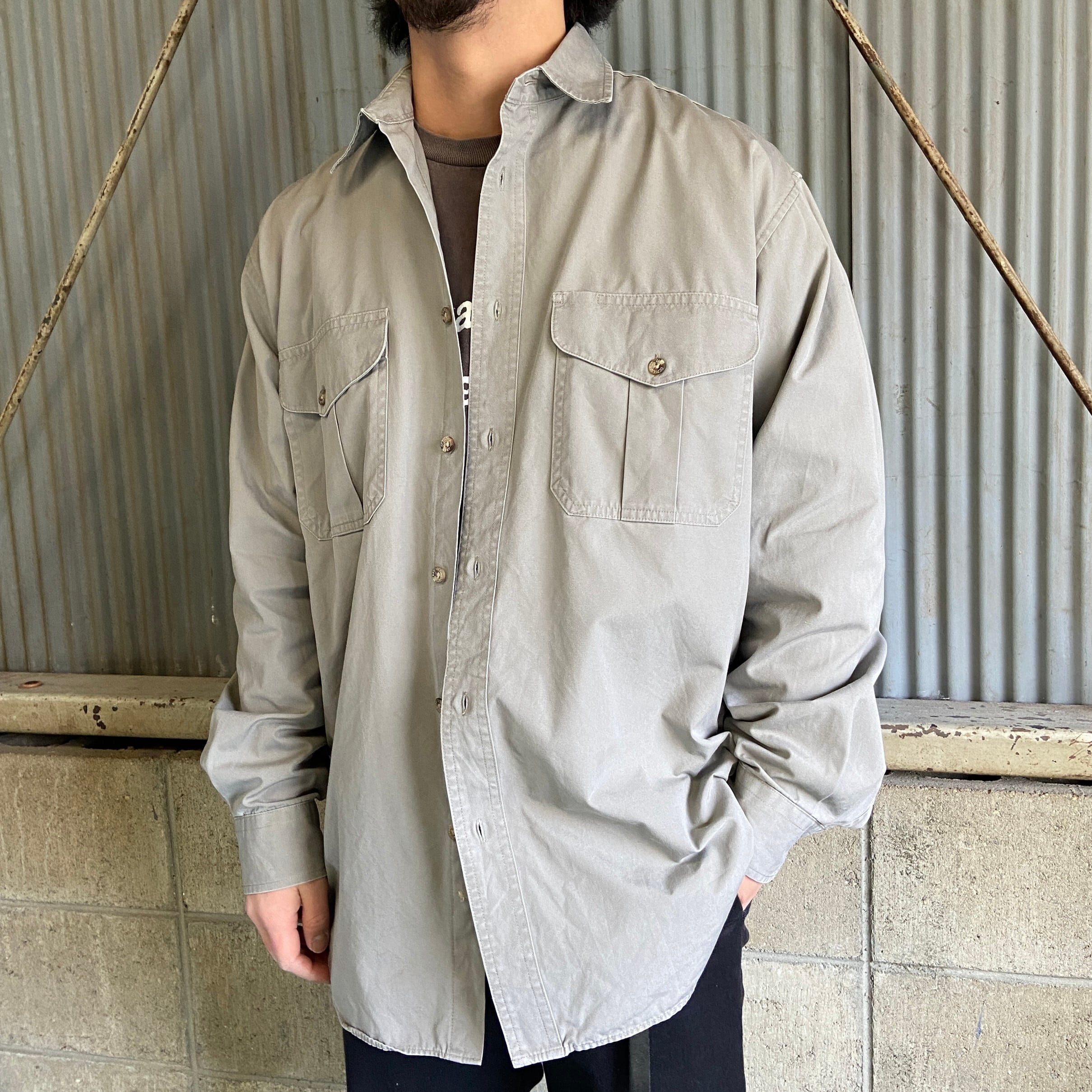 90年代 FILSON フィルソン 復刻タグ 無地 長袖 サファリシャツ メンズL 