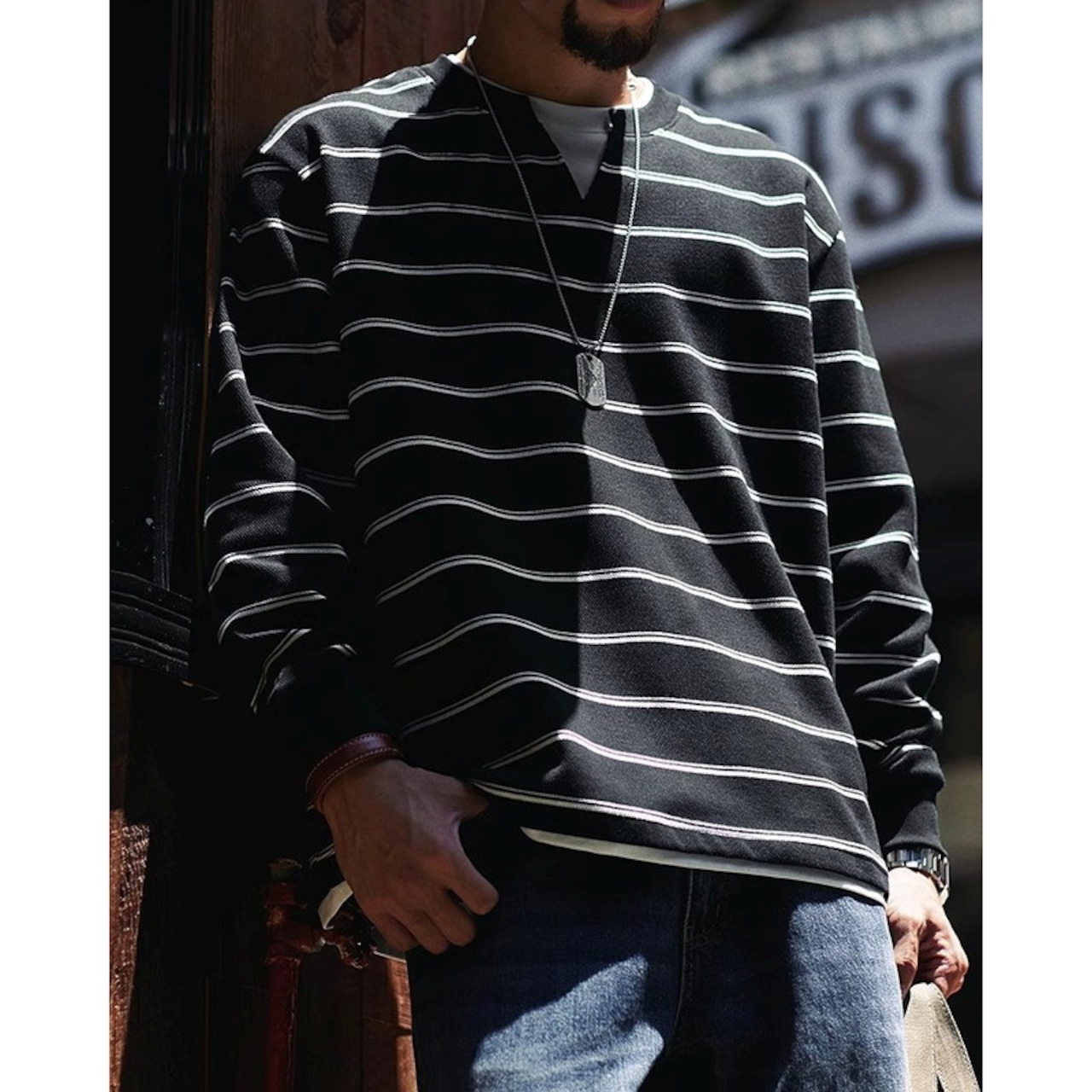 Half-Zip Border Long Sleeve Pullover ◇2color H0875