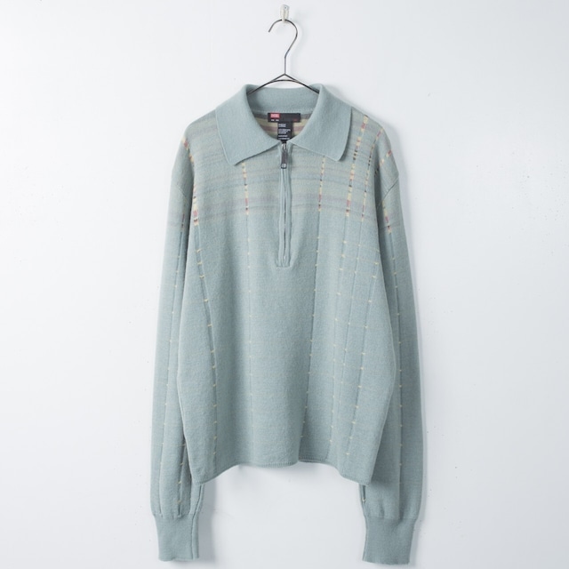 2000s "DIESEL" half zip pattern design virgin wool × acryl × nylon knitted polo shirt