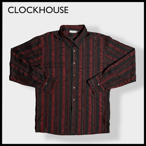 【CLOCKHOUSE】ストライプシャツ ポリシャツ デザインシャツ 柄シャツ 長袖 XXL ビッグサイズ US古着