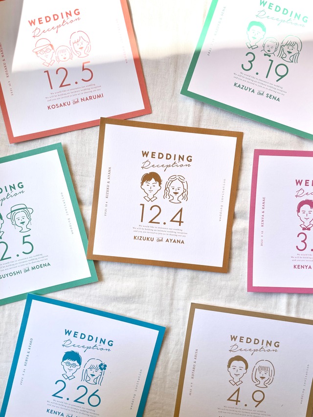 似顔絵付き｜招待状｜正方形｜選べるカラー