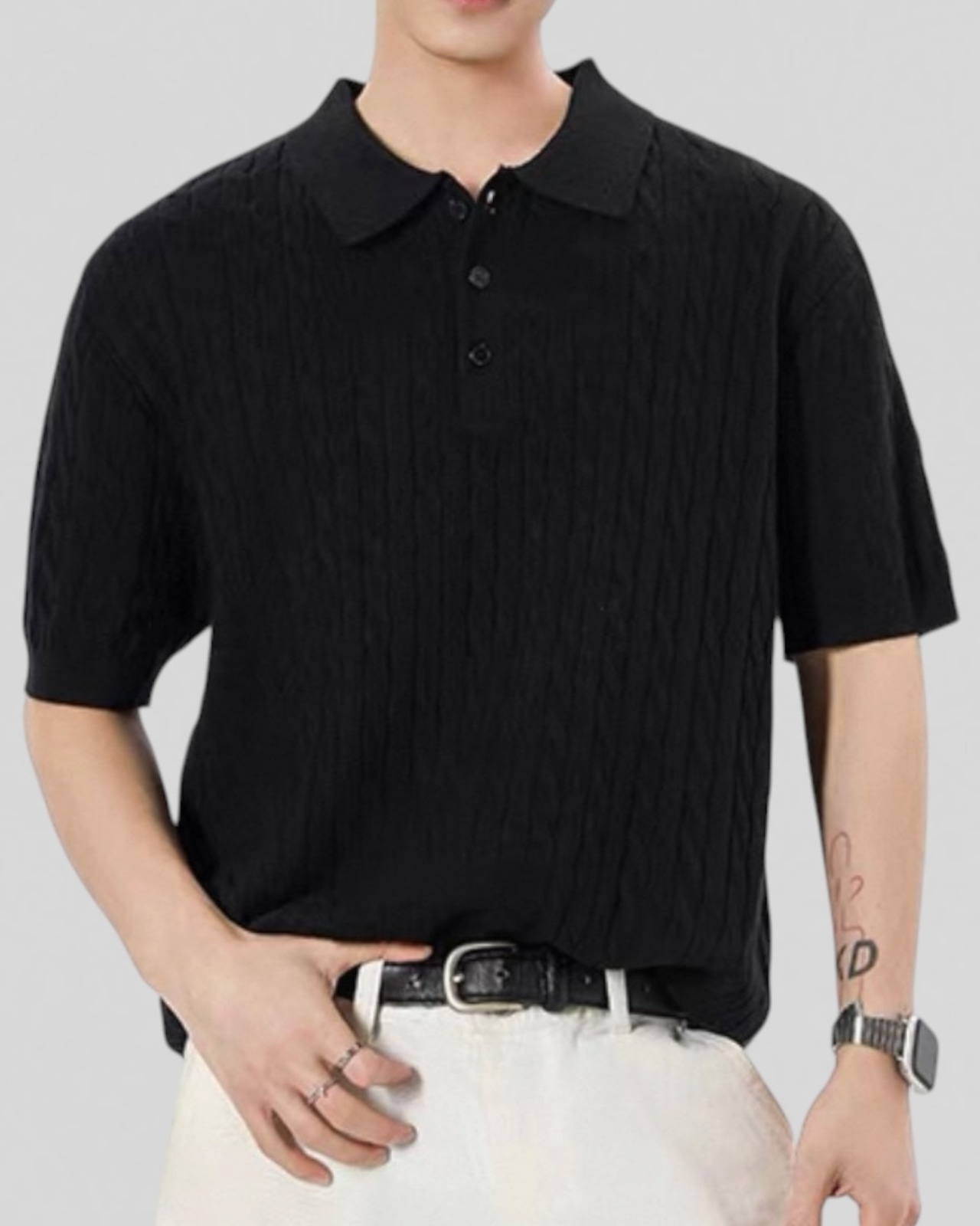 Textured Knit Polo（100％/60％/0％）