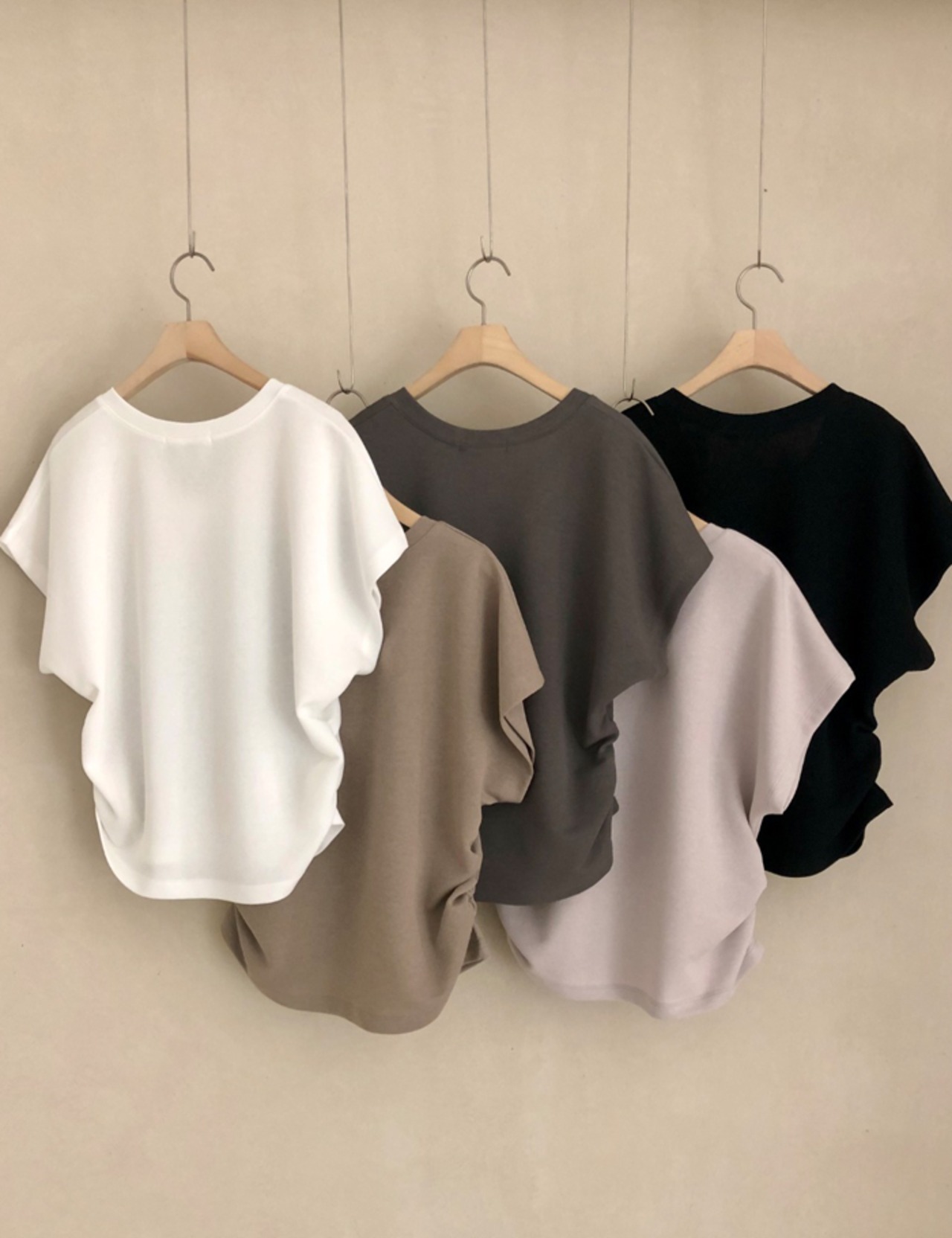 【新作5％OFF・3日間】Side-Shirring V-neck T-shirts_5colors