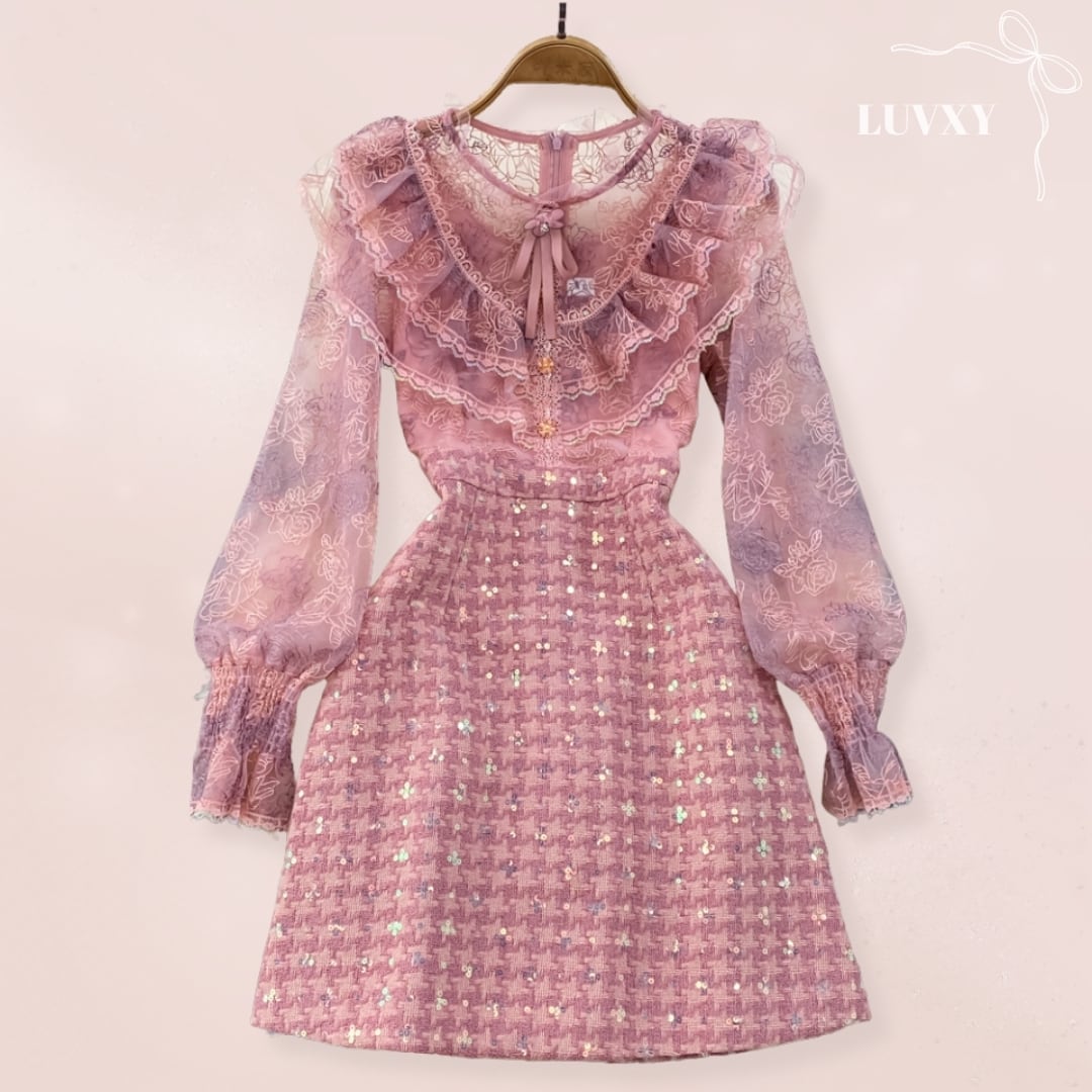 レースツイードフリルドレス♥LA225