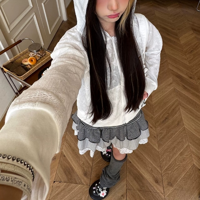 sheer star cat-ear zip-up hoodie　スターシアーキャットイヤージップフーディー　J2149