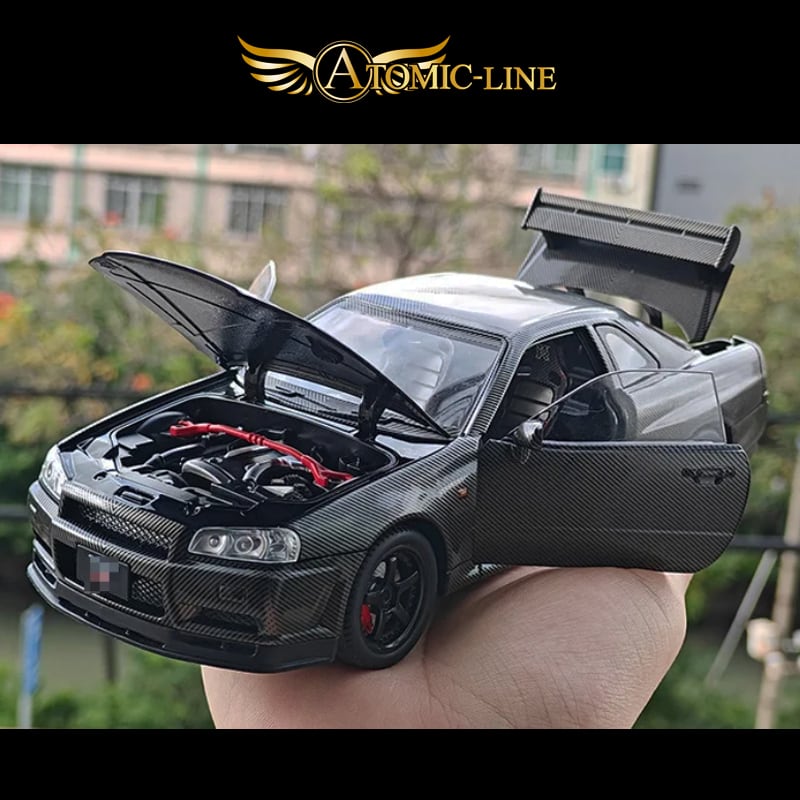 NISSAN スカイライン GT-R R34 ミニカー 1/24 ライト点灯 エンジン