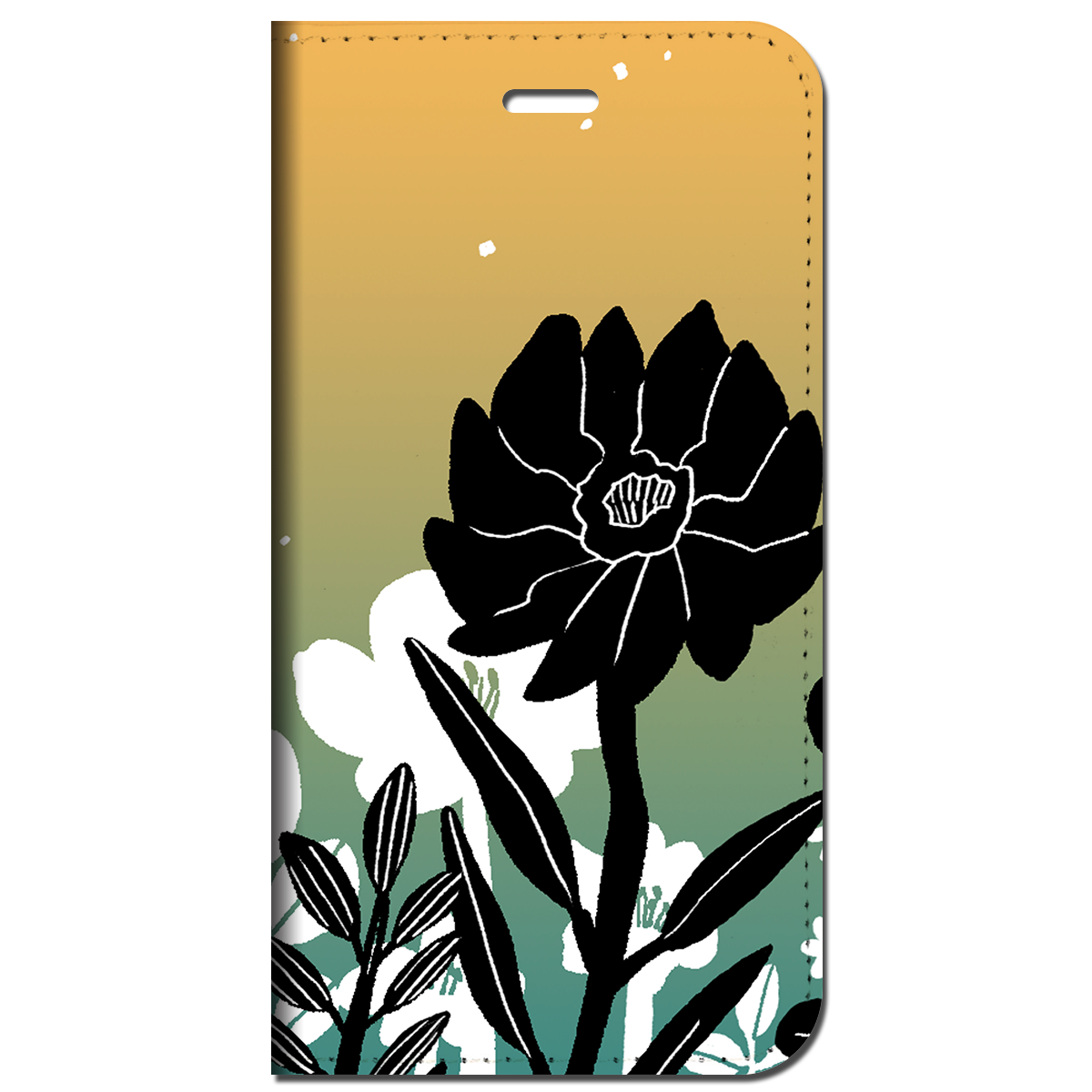 iPhone対応 スマホ 手帳型ケース 黒いお花 イラスト キュート フラワー 【iPhone16 / iPhone16e / iPhoneSE 他 iPhone各機種対応】 st63