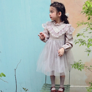 春レース付き多重メッシュワンピース2色