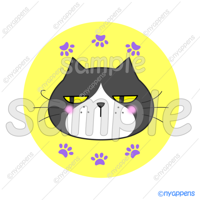 【商用利用OK】ほのぼの面白い顔の猫イラスト◇ヒゲまる（黒白）シールやアイコン、素材に！