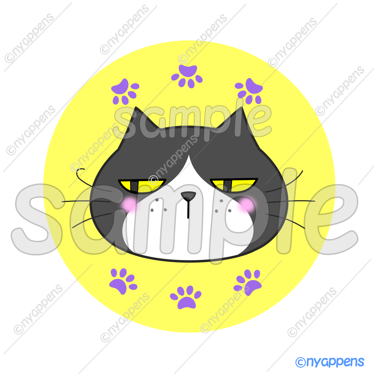 【商用利用OK】ヒゲまる猫イラスト(黒白)シールやアイコン、素材に!