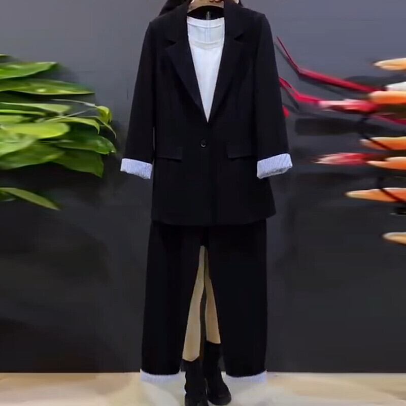 スプリングストライプジャケット カジュアルパンツ 大きめサイズ 春物 ミックスインファッション39776804850