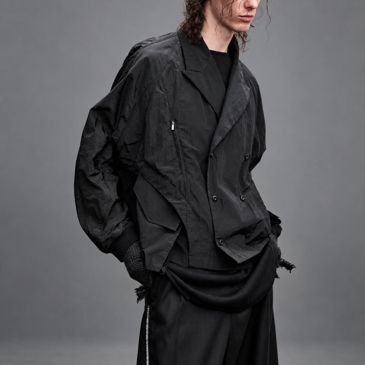 【ORV0102】Double-Breasted Wing Jacket, Draped Blazer